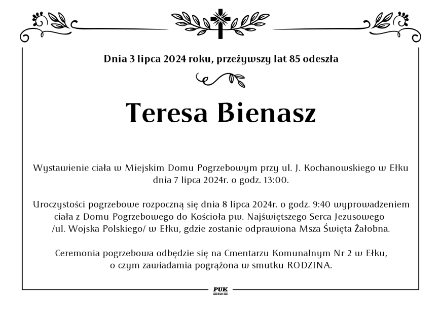 Teresa Bienasz - nekrolog